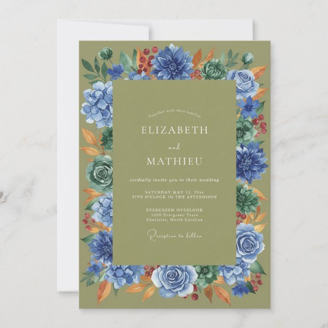 Invitación Boda Pintada de Oliva Cobalto (Anverso)