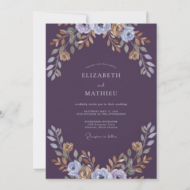 Invitación Boda Pintada de Oro Ciruela (Anverso)