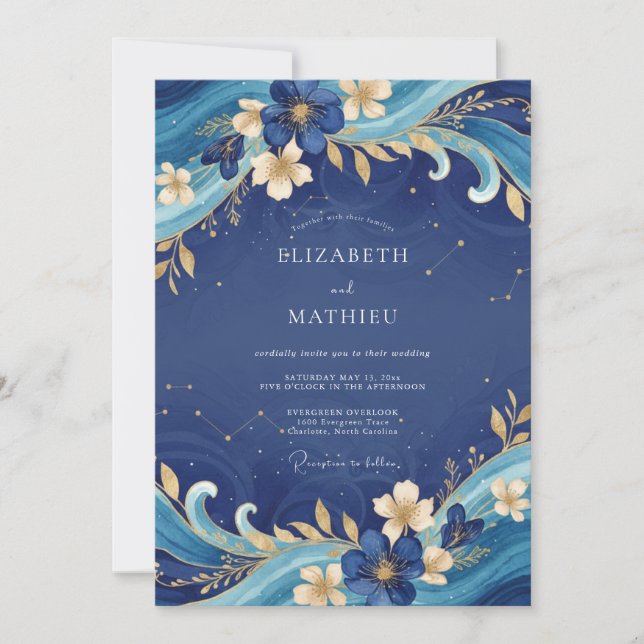 Invitación Boda Pintada de Oro Zafiro (Anverso)