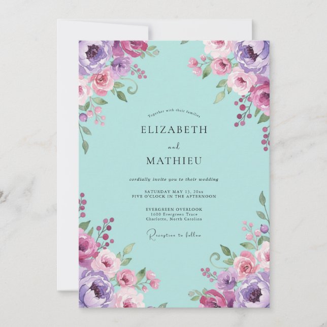 Invitación Boda Pintada de Orquídea Acuática (Anverso)