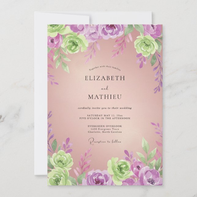 Invitación Boda Pintada de Orquídea Lima (Anverso)