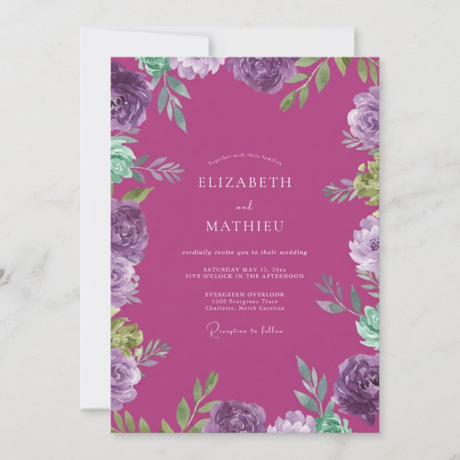 Invitación Boda Pintada de Orquídea Magenta (Anverso)