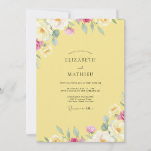 Invitación Boda Pintada de Peonía Amarilla Tropical