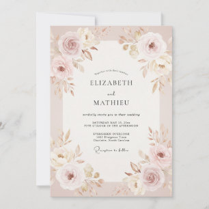 Invitación Boda Pintada de Peonía con Champán Dorado