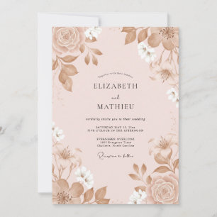 Invitación Boda Pintada de Peonía de Champán