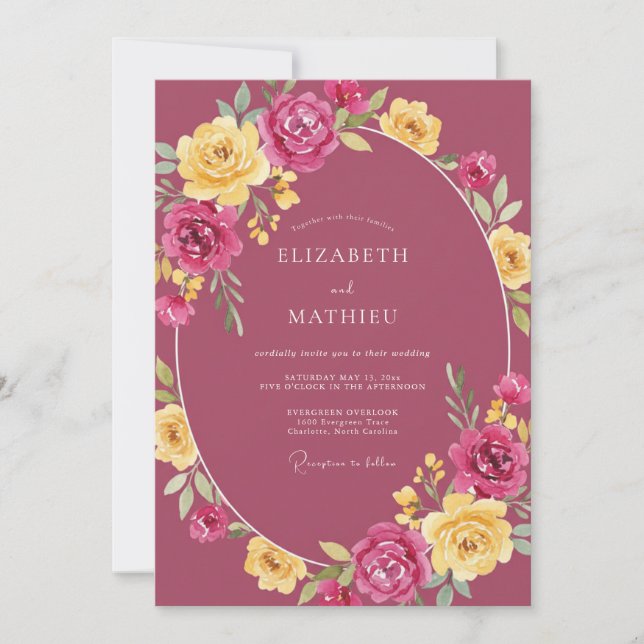 Invitación Boda Pintada de Peonía Malva (Anverso)