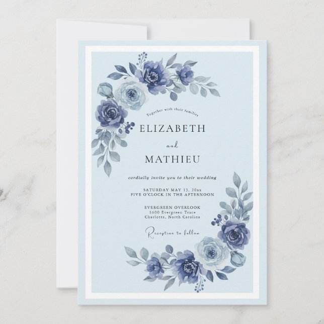 Invitación Boda Pintada de Peonía Periwinkle (Anverso)