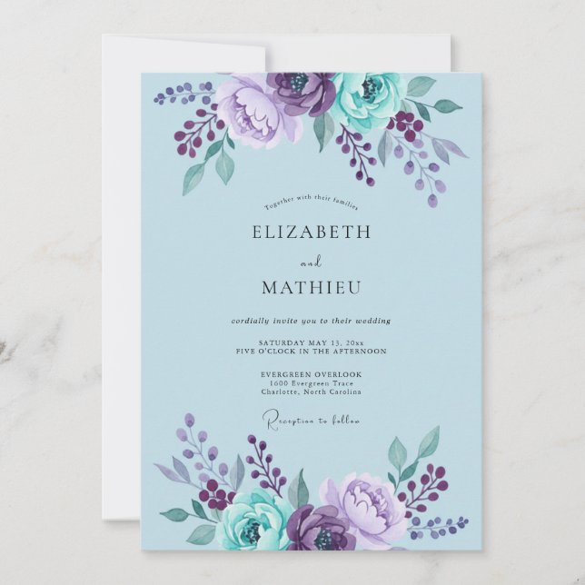Invitación Boda Pintada de Periwinkle y Amatista (Anverso)
