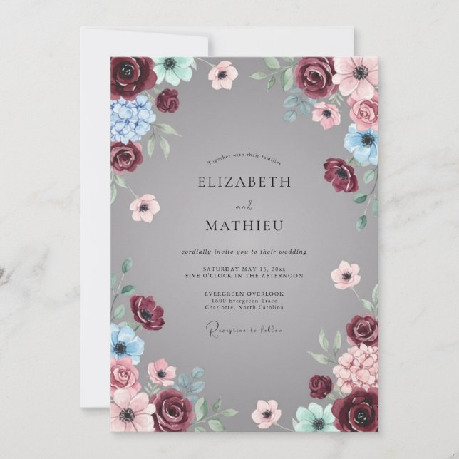 Invitación Boda Pintada de Pizarra Borgoña (Anverso)