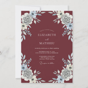 Invitación Boda Pintada de Plata Granate