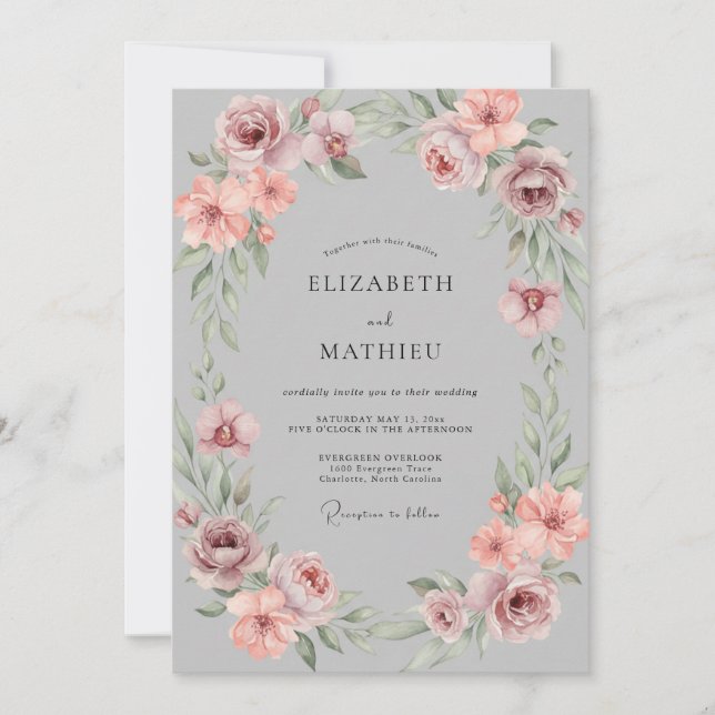 Invitación Boda Pintada de Plata Polvoriento Rosa (Anverso)