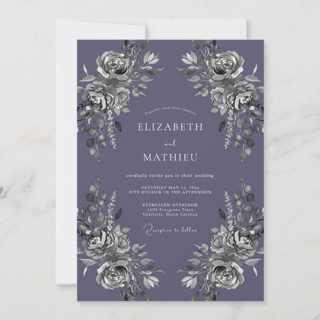 Invitación Boda Pintada de Plata y Amatista (Anverso)