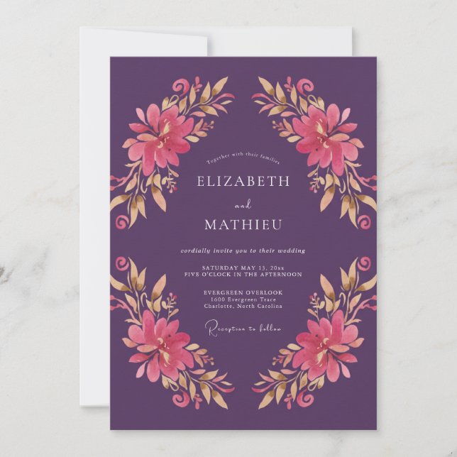 Invitación Boda Pintada de Plum Warm Gold (Anverso)
