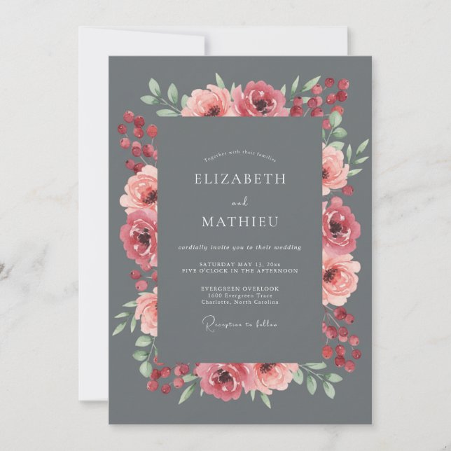 Invitación Boda Pintada de Polvo de Carbón Rosa (Anverso)
