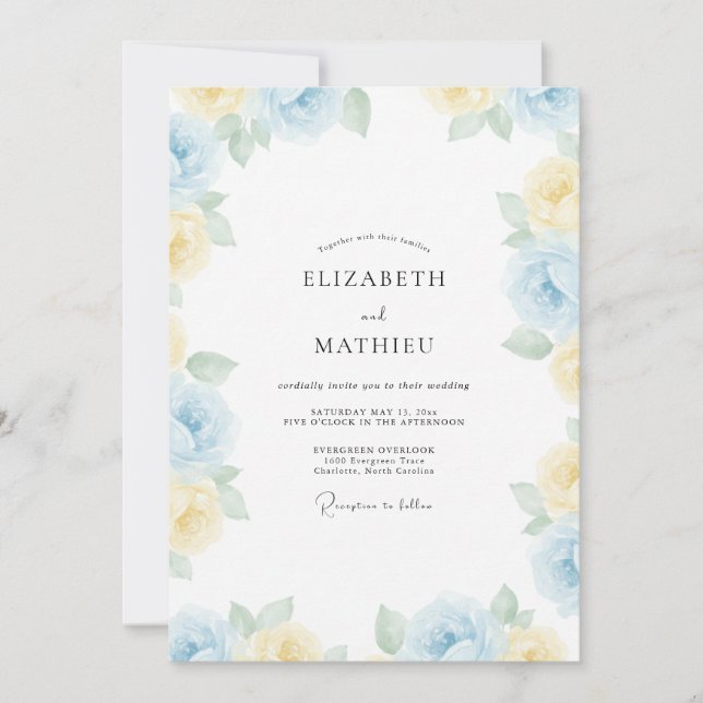 Invitación Boda Pintada de Primaveral Azul (Anverso)