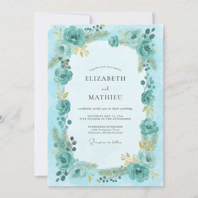Invitación Boda Pintada de Ranunculus Acuática (Anverso)