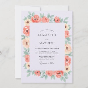 Invitación Boda Pintada de Ranunculus de Coral Suave