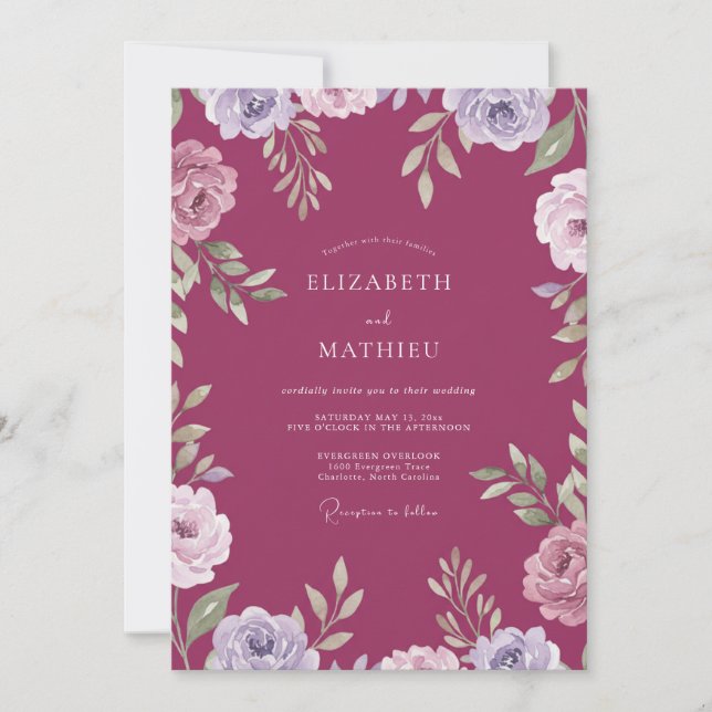 Invitación Boda Pintada de Ranunculus Frambuesa Boho (Anverso)