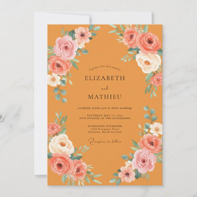 Invitación Boda Pintada de Ranunculus Ocra (Anverso)