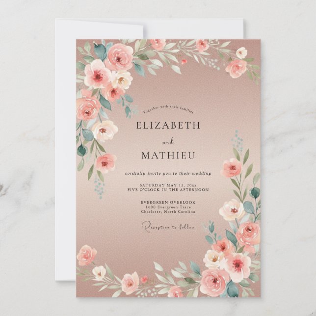 Invitación Boda Pintada de Ranunculus Rosado (Anverso)