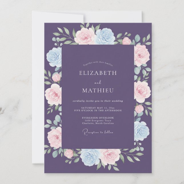 Invitación Boda Pintada de Ranunculus Violeta (Anverso)