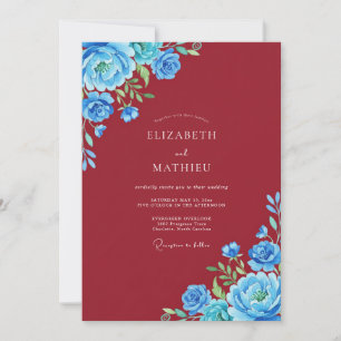 Invitación Boda Pintada de Ricas Burgundias Azules