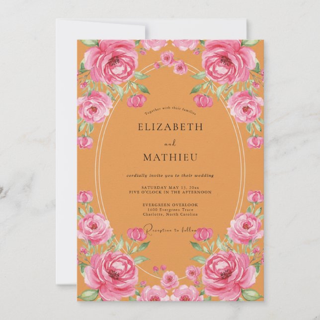 Invitación Boda Pintada de Rosa Ámbar (Anverso)