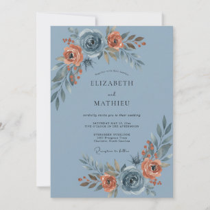 Invitación Boda Pintada de Rosa Azul Polvorienta