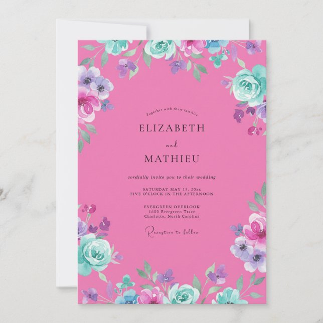 Invitación Boda Pintada de Rosa Caliente (Anverso)