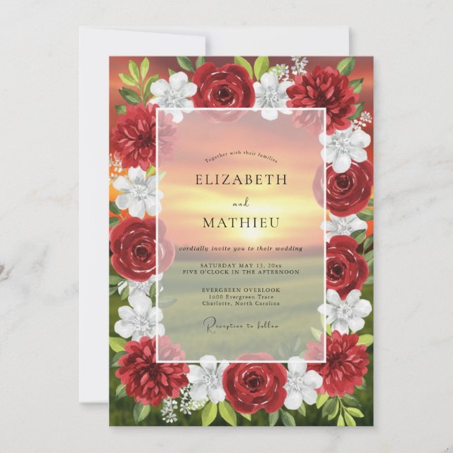 Invitación Boda Pintada de Rosa Carmesí (Anverso)
