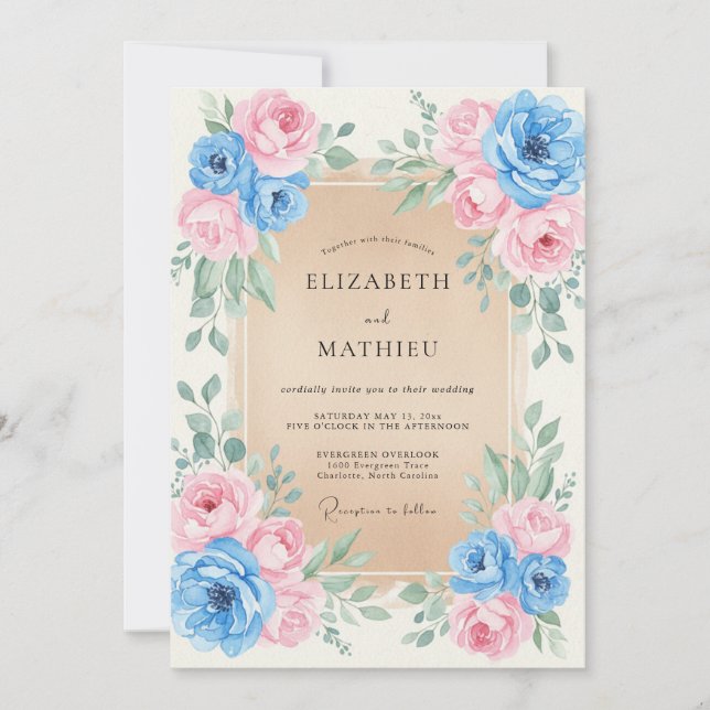 Invitación Boda Pintada de Rosa Cielo (Anverso)
