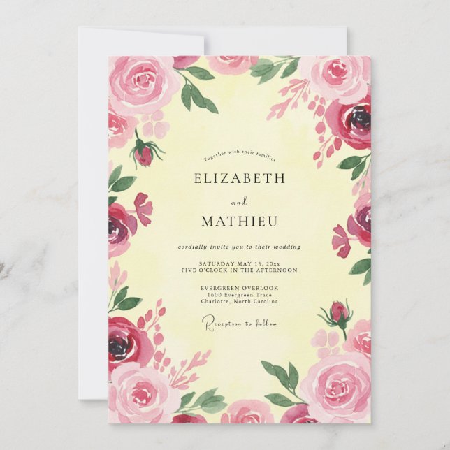 Invitación Boda Pintada de Rosa Frambuesa (Anverso)
