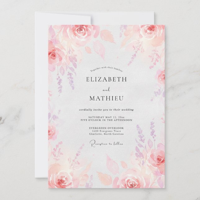 Invitación Boda Pintada de Rosa Malva (Anverso)