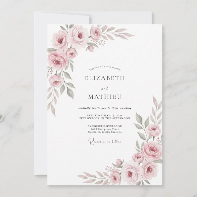 Invitación Boda Pintada de Rosa Pálido (Anverso)