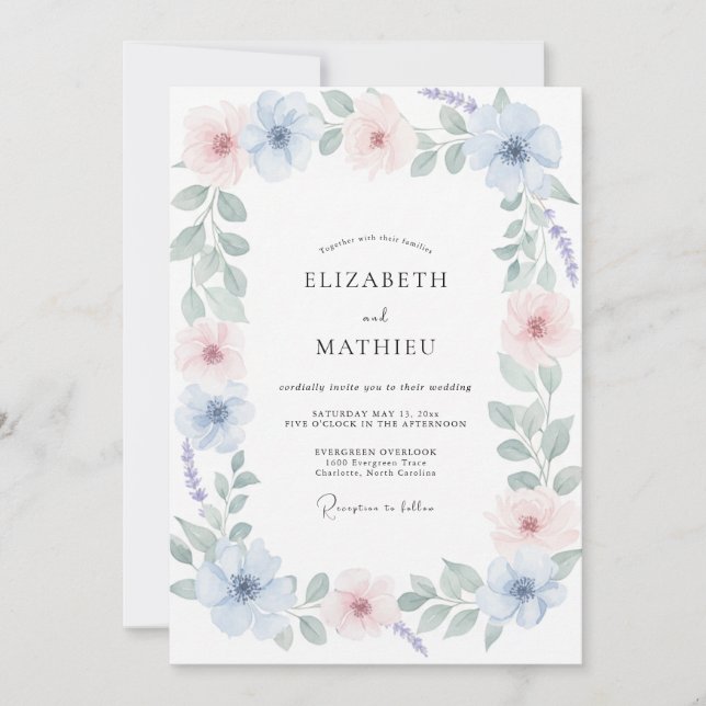 Invitación Boda Pintada de Rosa Pálido de Aciano (Anverso)