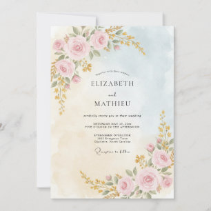 Invitación Boda Pintada de Rosa Pétalo Pálido