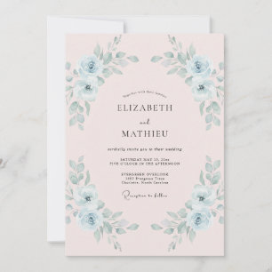 Invitación Boda Pintada de Rosa Suave Celeste