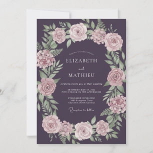 Invitación Boda Pintada de Rosa Suave con Berenjena