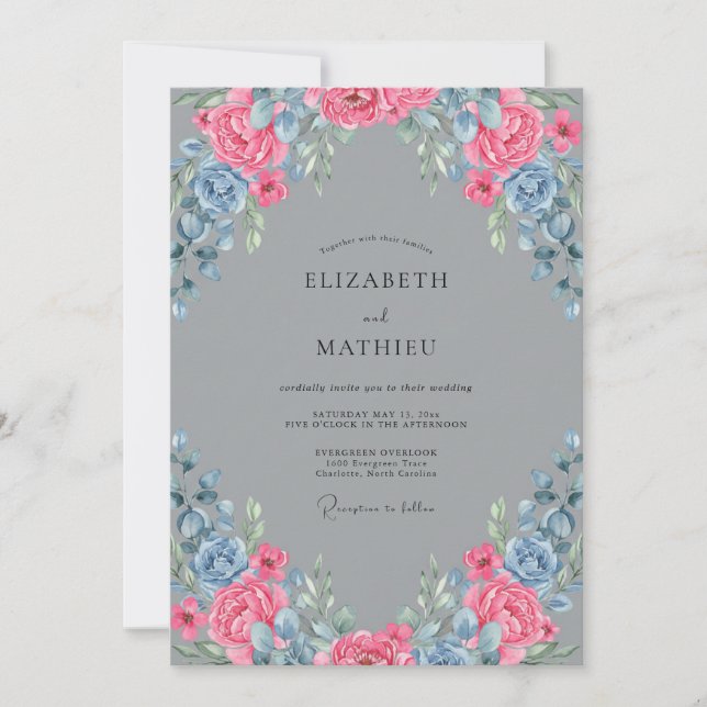 Invitación Boda Pintada de Rosa y Azul (Anverso)
