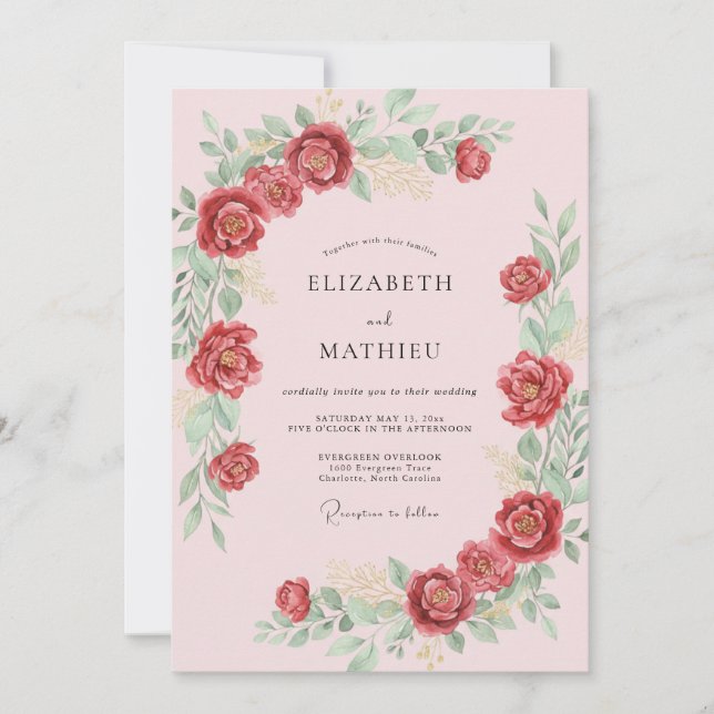 Invitación Boda Pintada de Rubí Carmesí (Anverso)