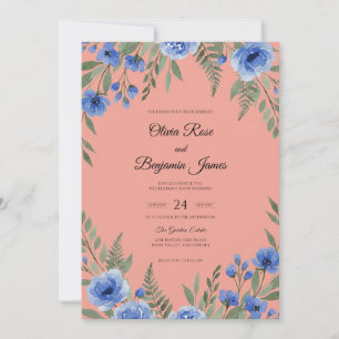Invitación Boda Pintada de Salmón Cobalto