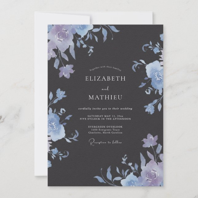 Invitación Boda Pintada de Slate Periwinkle (Anverso)