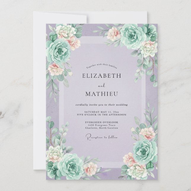 Invitación Boda Pintada de Suculentas Lilas (Anverso)