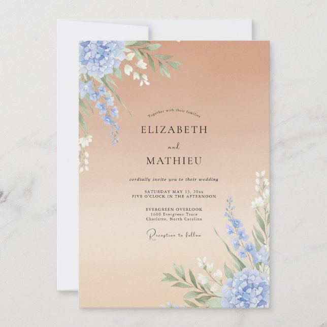 Invitación Boda Pintada de Tanino y Periwinkle (Anverso)