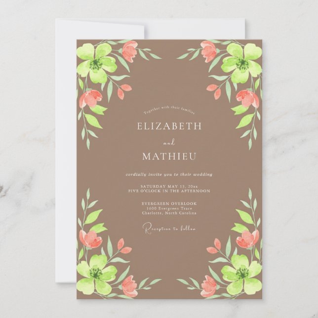 Invitación Boda Pintada de Taupe Chartreuse (Anverso)