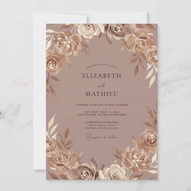 Invitación Boda Pintada de Taupe y Champán (Anverso)