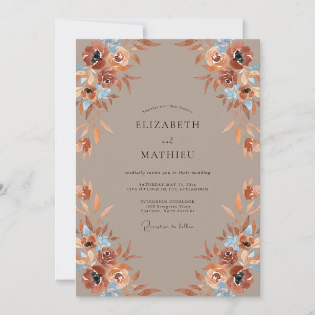 Invitación Boda Pintada de Terracota Beige (Anverso)