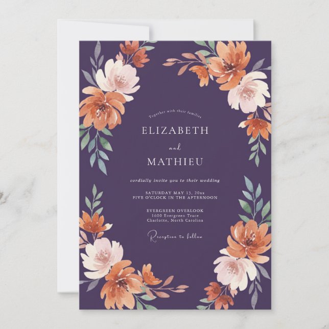 Invitación Boda Pintada de Terracota Ciruela (Anverso)