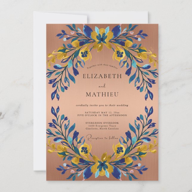 Invitación Boda Pintada de Terracota Cobalto (Anverso)