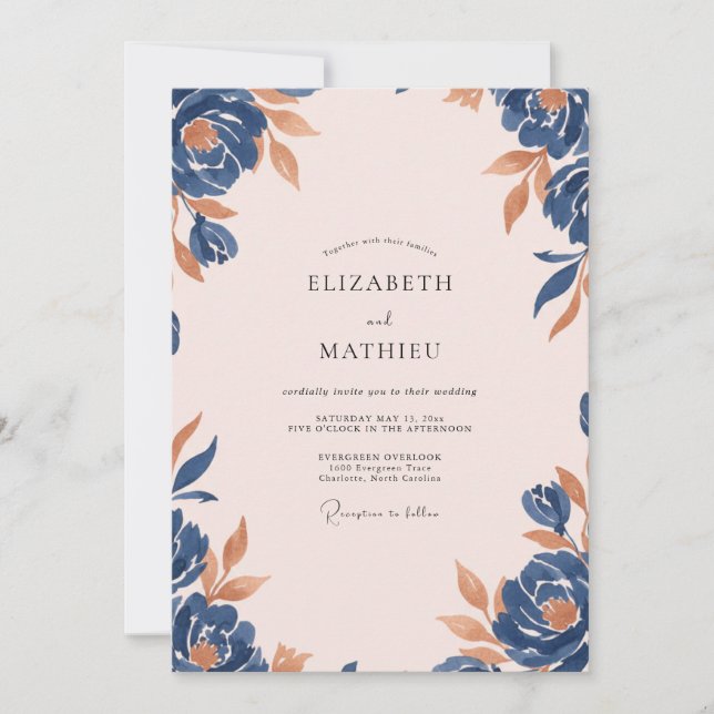 Invitación Boda Pintada de Terracota Índigo (Anverso)